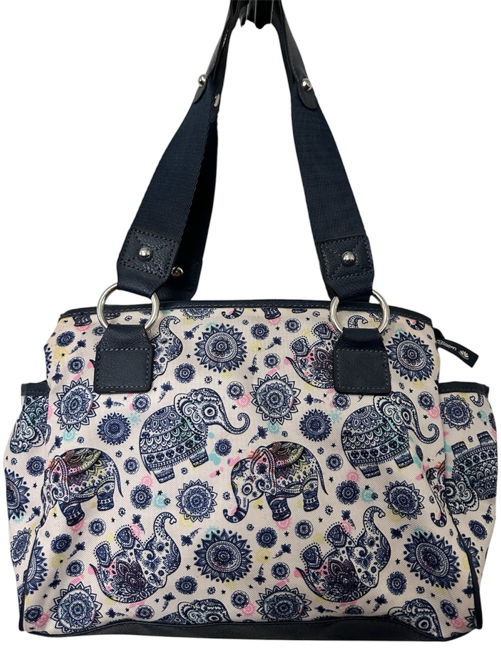 Lily Bloom Maggie Satchel Navy White Mandala Elephant Shoulder Bag - Picture 2 of 9